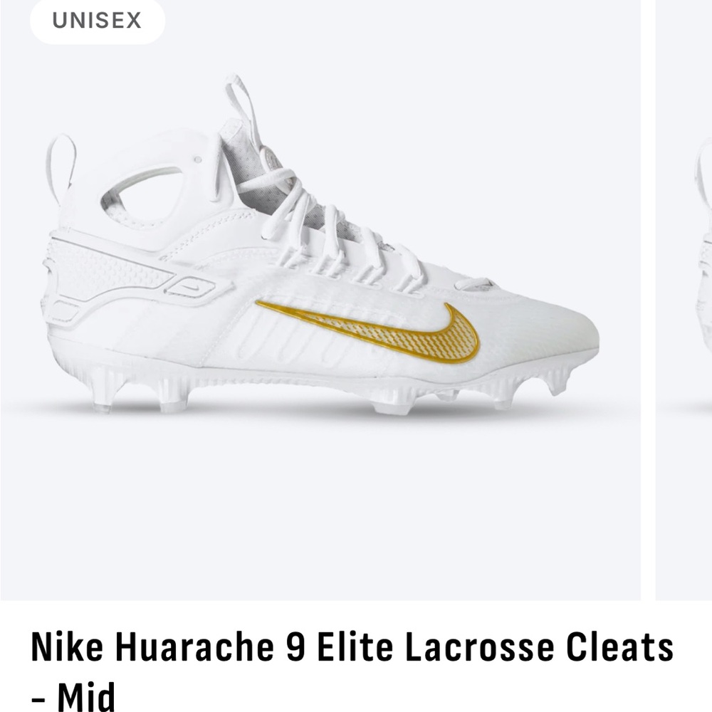 Nike Huarache Women’s 9 Elite Cleats - White and Gold BRAND NEW